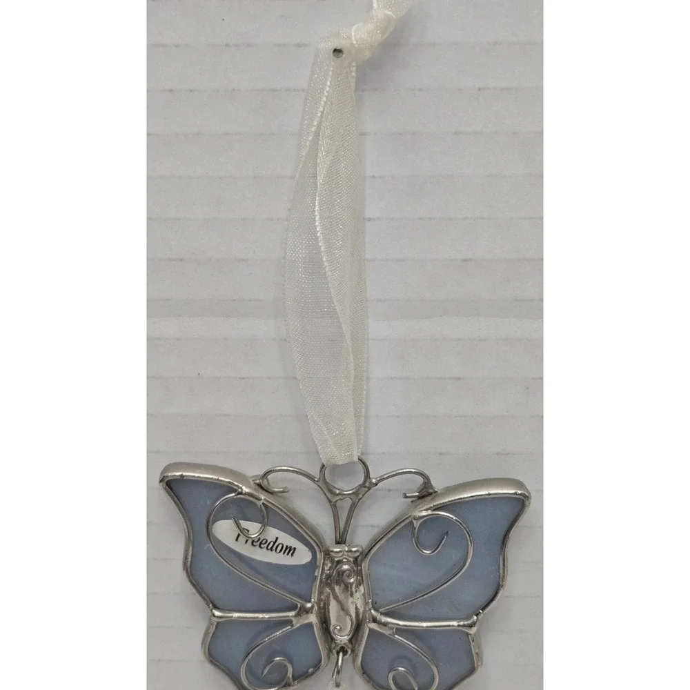 Lot of 2 Vtg Ganz Stained Glass Butterfly Ornaments Suncatcher Blessings Freedom